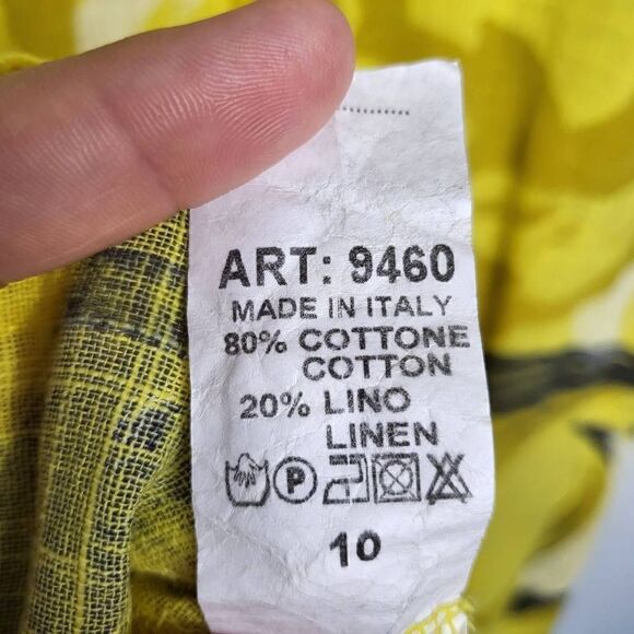Made in Italy Abstract Print Cotton/Linen Blend Yellow Midi Dress Size 10 - Picture 9 of 9
